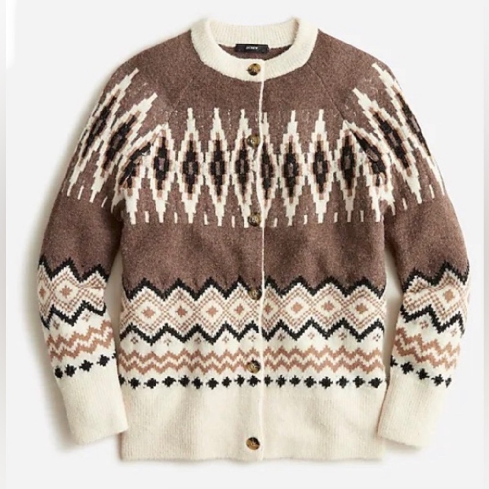 J. Crew Brown and Cream Patterned Cardigan